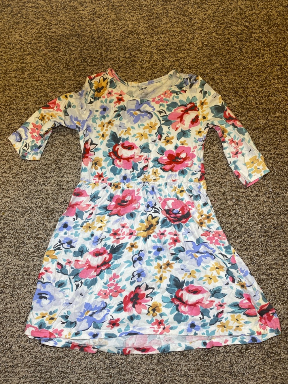 Old Navy Floral Dress in White with Pink, Blue & Yellow Flowers